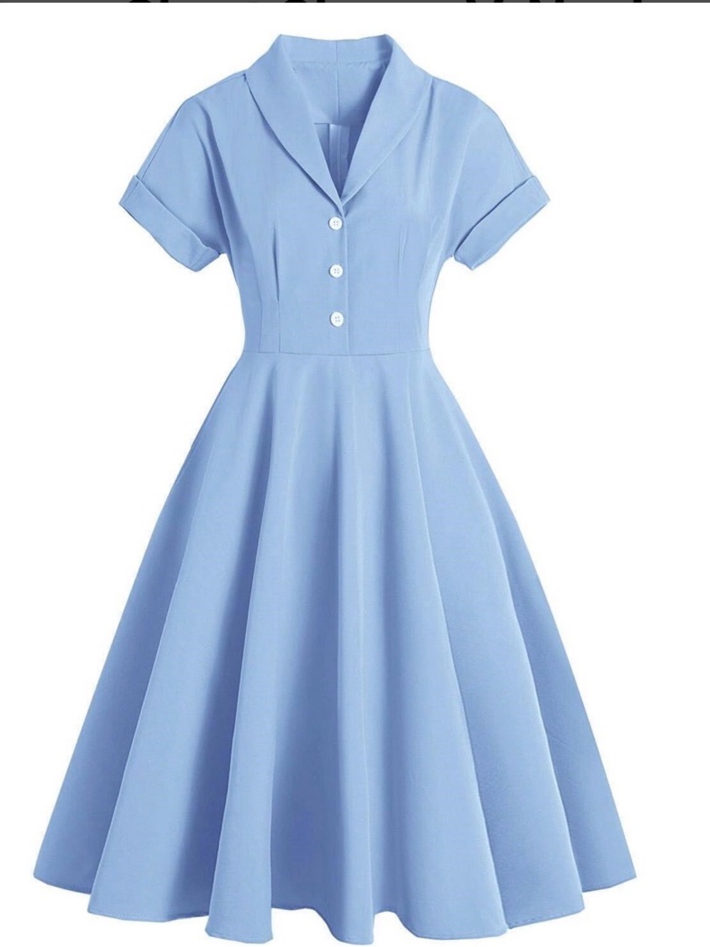 Light Blue Sailor-Collar Midi Dress